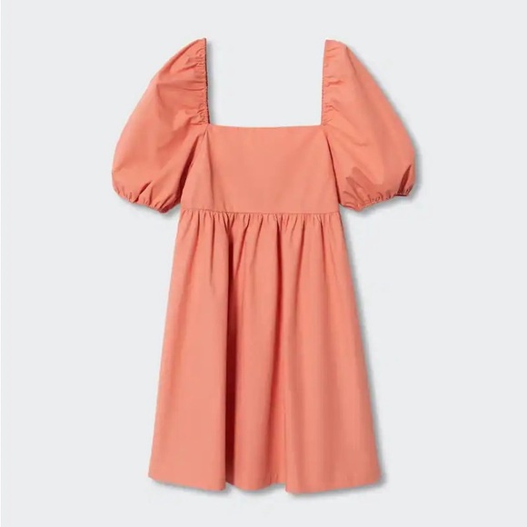 NWT Mango Miri Puffed Sleeve Mini Dress - Coral Pink 100% Cotton - Size XS - Picture 16 of 16